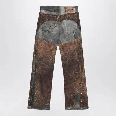 Acne Studios Wide Leg Patchwork Jeans With Button And Loops In Brown
