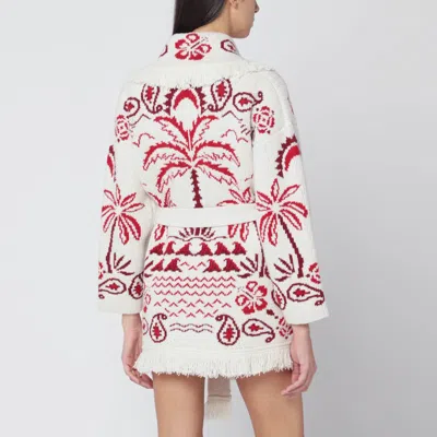 Alanui Chalk White/ruby Glimpse Of Eden Cardigan In White
