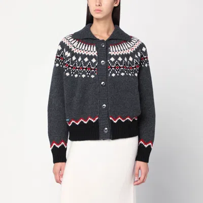 Alanui Sweet Winter Multicolor Cardigan With Spread Collar And Geometric Motif In Wool Woman In Gray