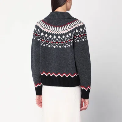 Alanui Sweet Winter Multicolor Cardigan With Spread Collar And Geometric Motif In Wool Woman In Gray