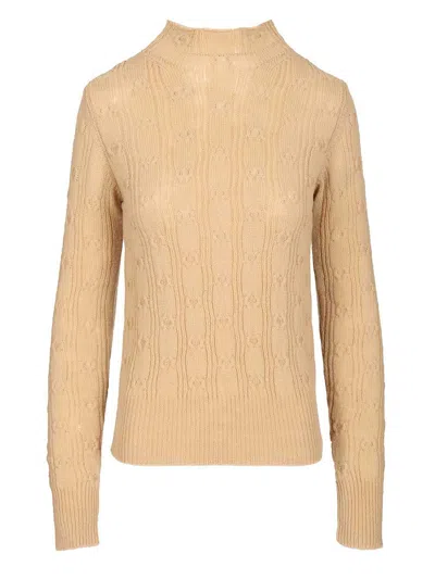 Dries Van Noten 09260-tessy 2707 Mock Neck Sweater Knitwear Beige In Brown