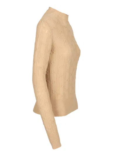 Dries Van Noten 09260-tessy 2707 Mock Neck Sweater Knitwear Beige In Brown