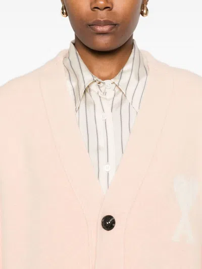 Ami Alexandre Mattiussi Ami Paris Women Ami De Coeur Cardigan With Logo In Pink
