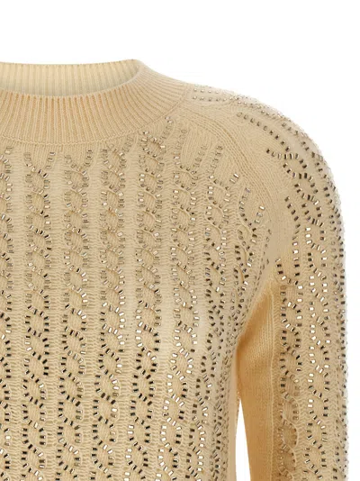 Ermanno Scervino Baguette Studded Sweater Sweaters And Cardigans Beige In Brown