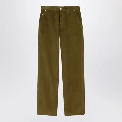 Ami Alexandre Mattiussi Wide-leg Olive Green Corduroy Pants With High Waist In Green