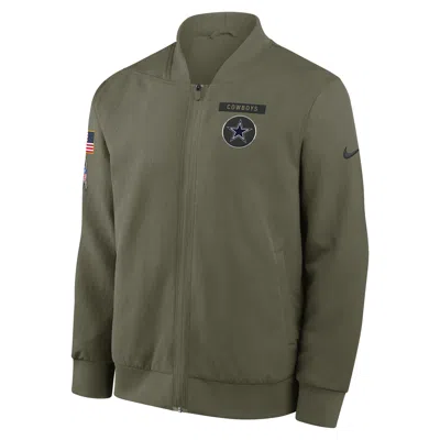 Nike Olive Dallas Cowboys 2025 Salute To Service Sideline Full-zip Bomber Jacket In Green