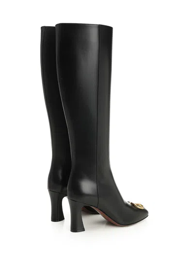 Valentino Boot | Vlogo Signature | T. 80 | Vitello/antique Brass Logo Boots Black In Black