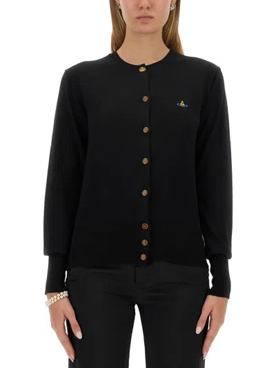 Vivienne Westwood Fitted Black Cardigan With Silk-wool Blend In Black