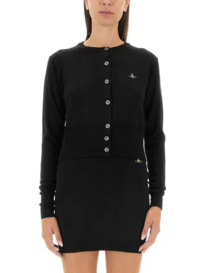 Vivienne Westwood Cropped Cardigan With Button-down Front And Embroidered Detail In Black