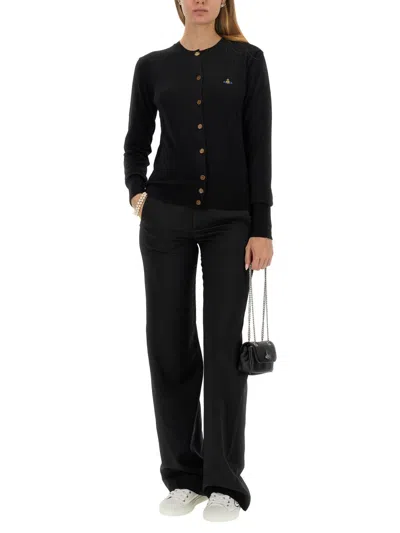 Vivienne Westwood Fitted Black Cardigan With Silk-wool Blend In Black
