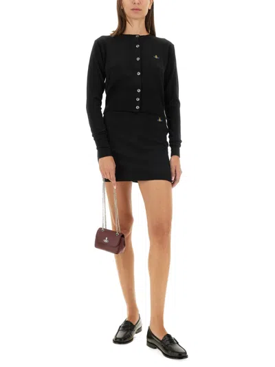Vivienne Westwood Cropped Cardigan With Button-down Front And Embroidered Detail In Black