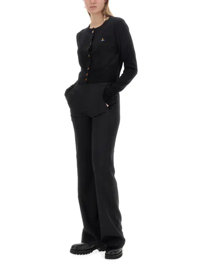 Vivienne Westwood Cropped Cardigan With Button-down Front And Embroidered Detail In Black