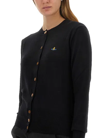 Vivienne Westwood Fitted Black Cardigan With Silk-wool Blend In Black
