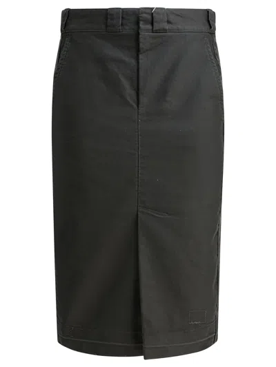 Maison Margiela Midi Skirt With Back Pocket And Front Slit In Black