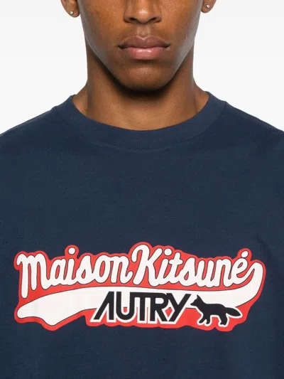 Autry X Maison Kitsune Autry X Maison Kitsuné T-shirt With Autry X Maison Kitsuné Logo In Blue