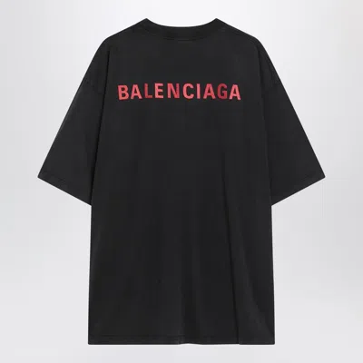 Balenciaga Black Crewneck T-shirt With Logo On The Front And On The Back In Cotton Man In Black
