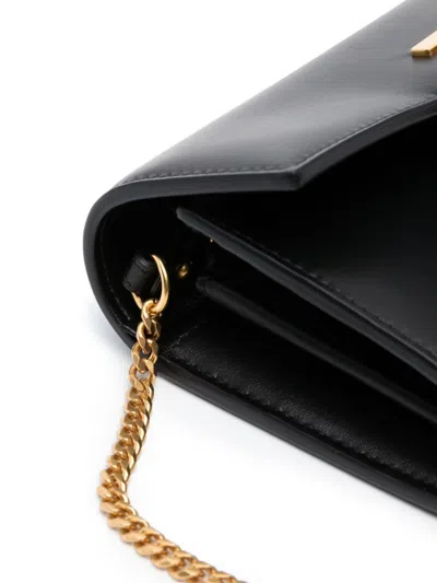 Balmain B Buzz Wallet On Chain In Calfskin Leather In Black