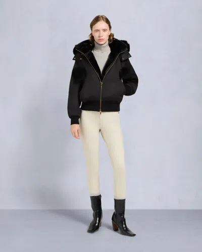 Moose Knuckles Women's Gold Series Original Satin Debbie Bomber Jacket In Black