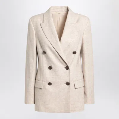 Brunello Cucinelli Double-breasted Jacket With Luxurious Cotton-wool Blend And Elegant Detailing In Neutral