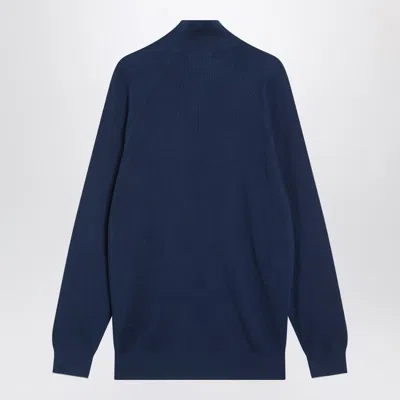 Brunello Cucinelli Half-zip Ribbed Sweater In Blue