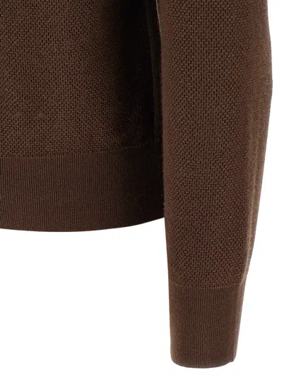 Zegna Cashmere Jacquard Long Sleeve Polo In Brown