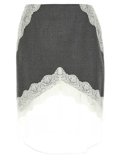 Jil Sander Lace And Organza Wool Skirt In Gray