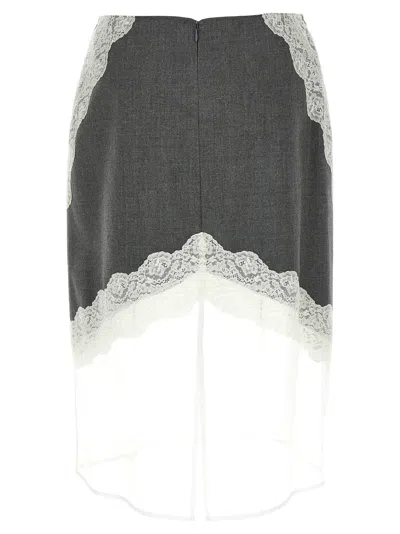 Jil Sander Lace And Organza Wool Skirt In Gray