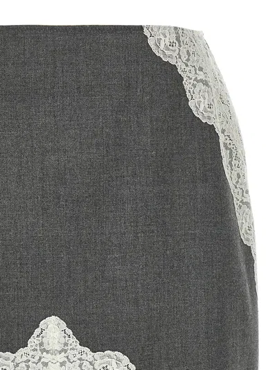 Jil Sander Lace And Organza Wool Skirt In Gray