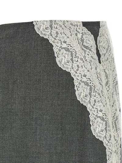 Jil Sander Lace And Organza Wool Skirt In Gray