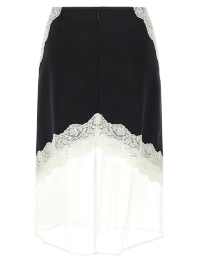Jil Sander Lace And Organza Wool Skirt In Black