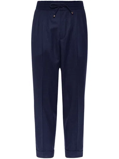 Brunello Cucinelli Virgin Wool Drawstring Leisure Trousers In Blue