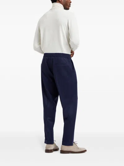 Brunello Cucinelli Virgin Wool Drawstring Leisure Trousers In Blue