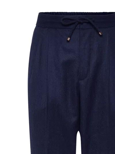 Brunello Cucinelli Virgin Wool Drawstring Leisure Trousers In Blue