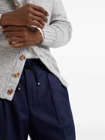 Brunello Cucinelli Virgin Wool Drawstring Leisure Trousers In Blue