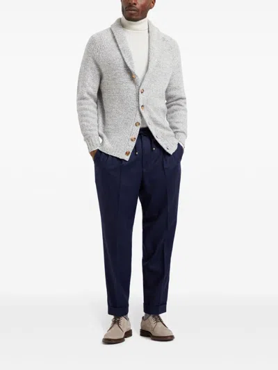 Brunello Cucinelli Virgin Wool Drawstring Leisure Trousers In Blue