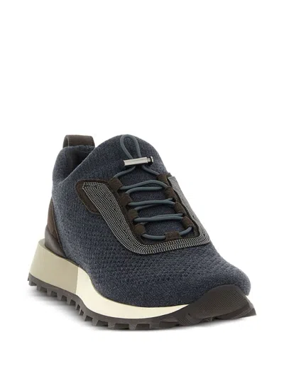 Brunello Cucinelli Women Runners In Techno Fabric And Calfskin With Precious Trim In Black