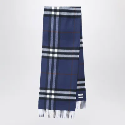 Burberry Cashmere Scarf Featuring Check Pattern And Fringe In Blue