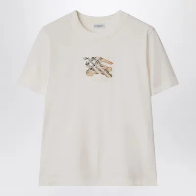 Burberry Ribbed Cotton T-shirt With Equestrian Motif And Logo Patch In Multi