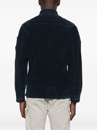 C.p. Company Navy Corduroy Jacket With Button-up Front And Unique Lens Detail In Blue