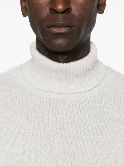 C.p. Company Ribbed Knit Turtleneck Sweater With Folded Collar And Distinctive Sleeve Patch In Gray