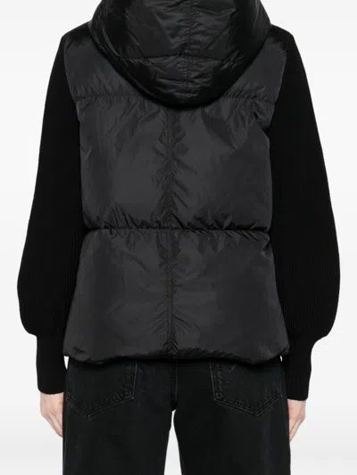 Canada Goose Short Down Jacket With Hood And Knit Sleeves In Black