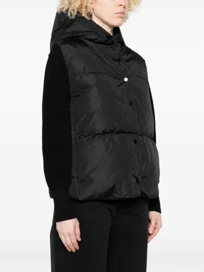 Canada Goose Short Down Jacket With Hood And Knit Sleeves In Black