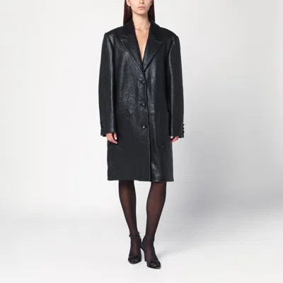 Cassell Single-breasted Black Leather Coat In Black