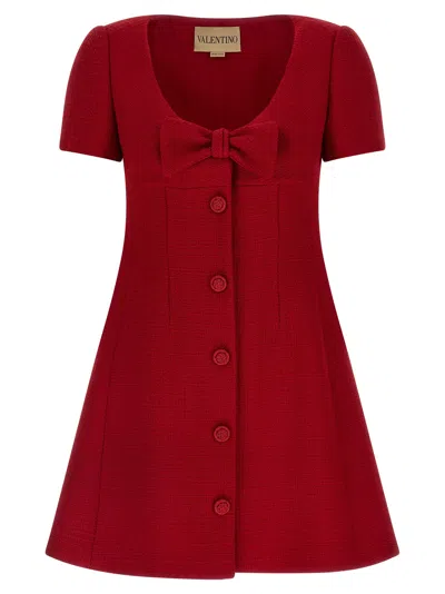 Valentino Bow Detail Dress Scoop Neckline In Red