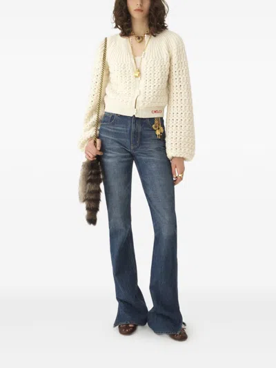 Chloé Jacquard Logo Cardigan Sweaters And Cardigans White In Neutral