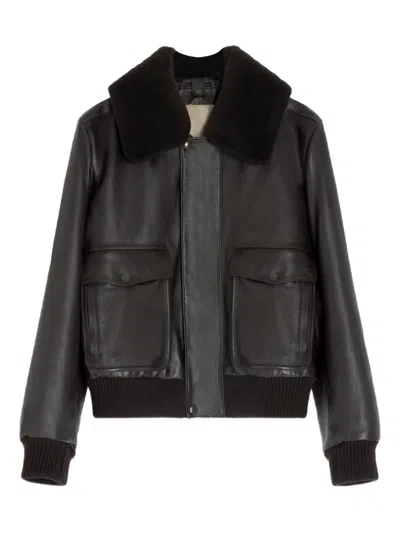 Lemaire Shearling-trimmed Leather Blouson Jacket In Gray
