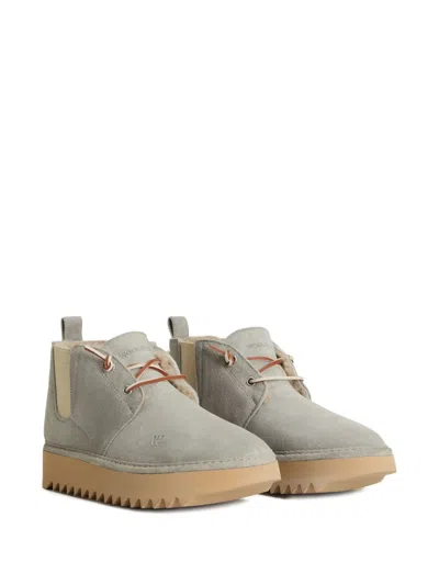 Woolrich Suede Leather Ankle Boots With Pull Tab In Gray