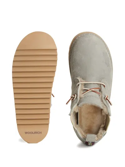 Woolrich Suede Leather Ankle Boots With Pull Tab In Gray