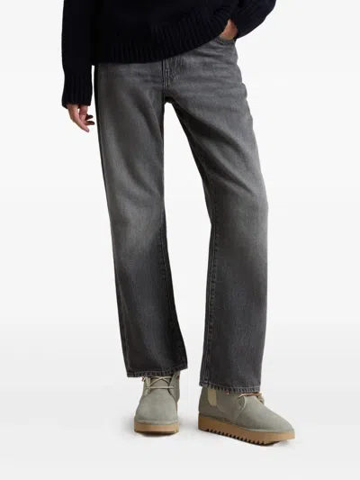 Woolrich Suede Leather Ankle Boots With Pull Tab In Gray