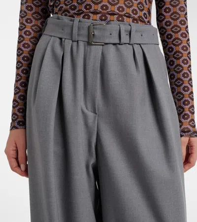 Dries Van Noten Belted Wool-blend Wide-leg Pants In Gray